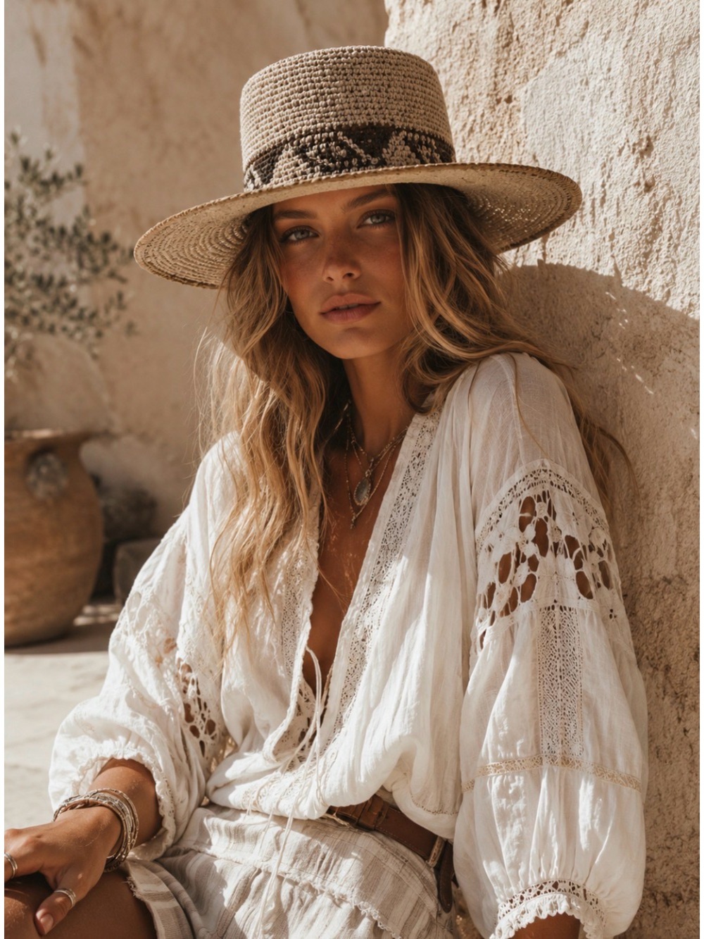 Boho Crochet Wide Brim Hat | Western Rancher Sun Hat